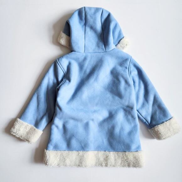 Hanna Andersson Blue Faux Suede Floral Sherpa Toggle Hooded Coat Size 5 | 110 cm - Picture 2 of 8